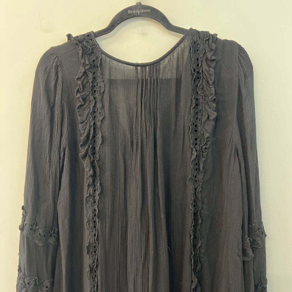 Free People Black Long Sleeve Button Front Dress Small