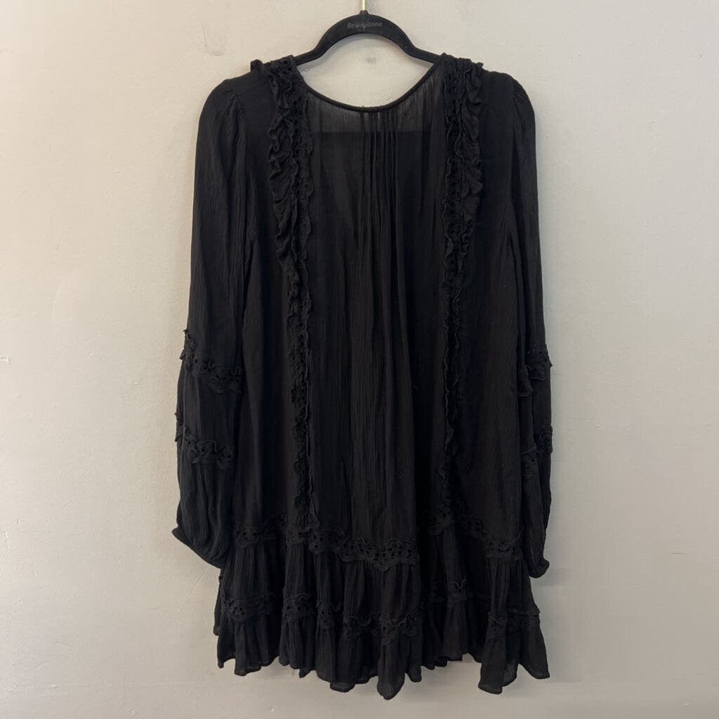 Free People Black Long Sleeve Button Front Dress Small