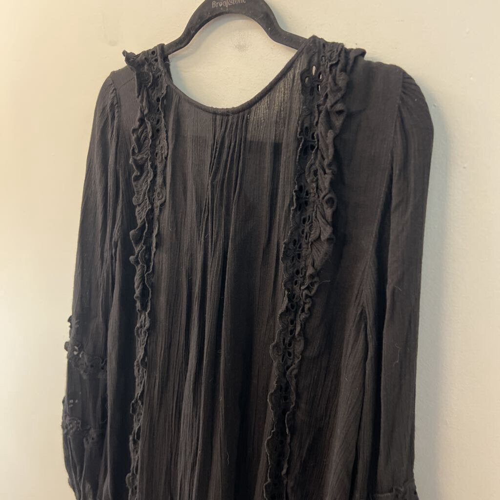 Free People Black Long Sleeve Button Front Dress Small
