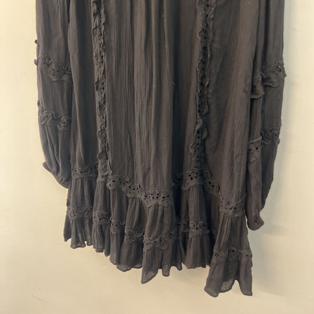 Free People Black Long Sleeve Button Front Dress Small