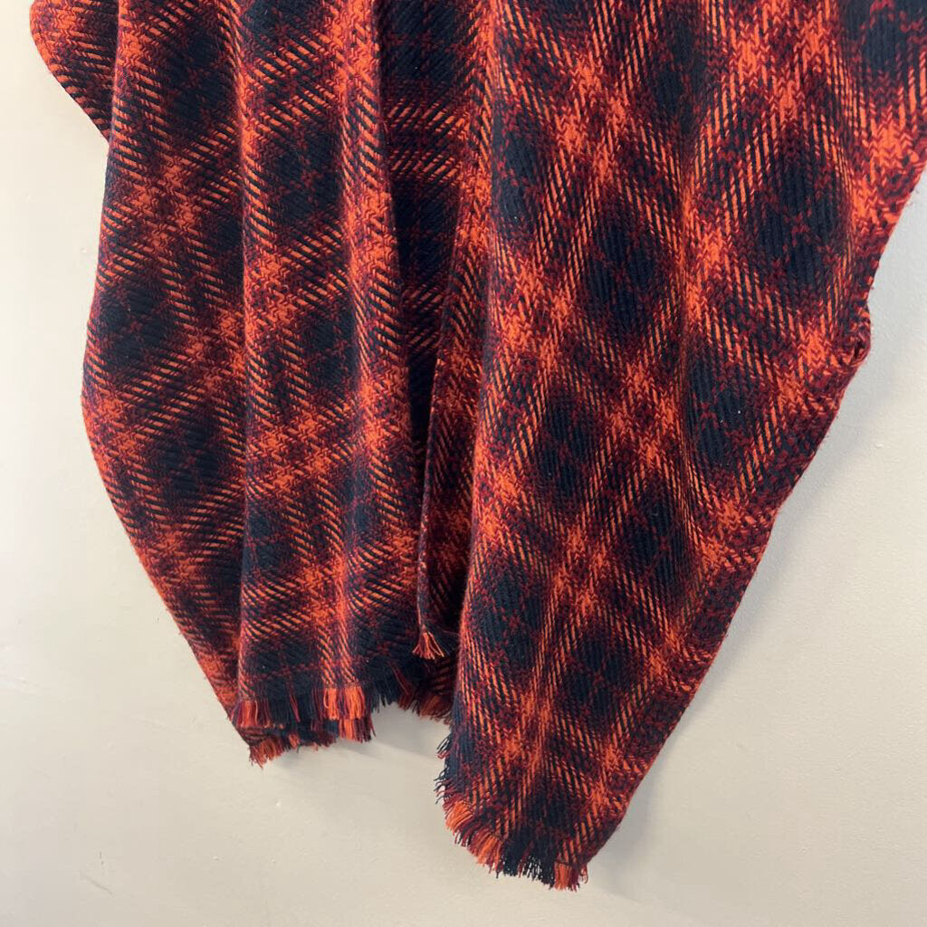 Loft Orange/ Navy Plaid Shoulder Wrap Top Medium/ Large