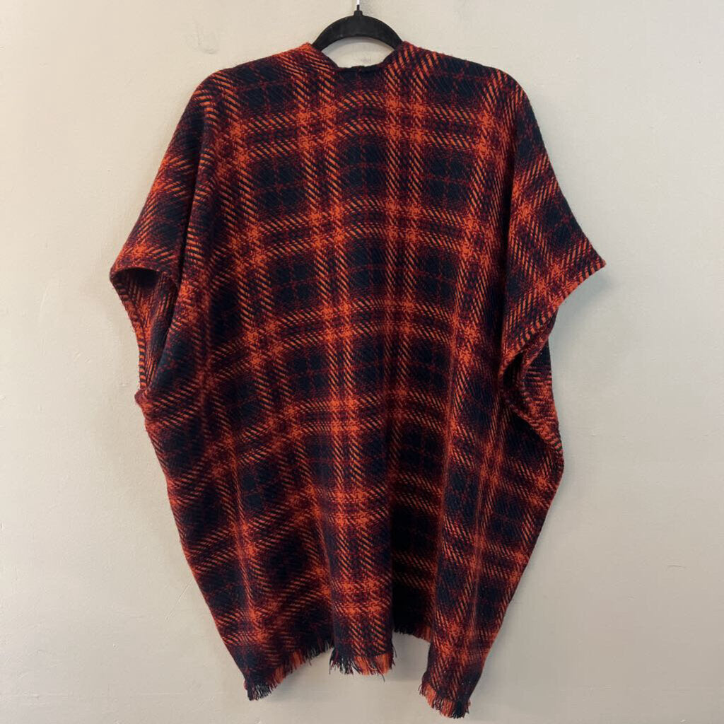 Loft Orange/ Navy Plaid Shoulder Wrap Top Medium/ Large