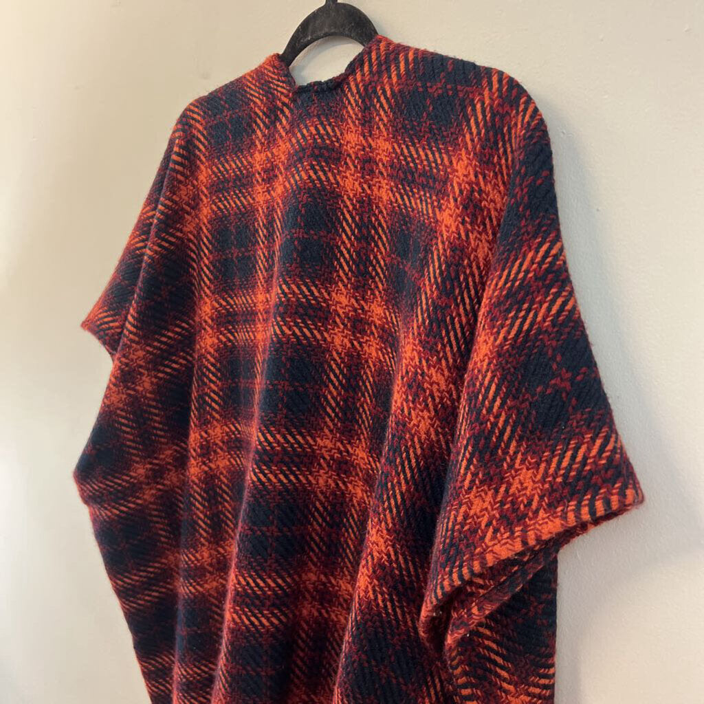 Loft Orange/ Navy Plaid Shoulder Wrap Top Medium/ Large