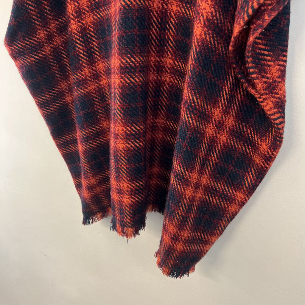 Loft Orange/ Navy Plaid Shoulder Wrap Top Medium/ Large