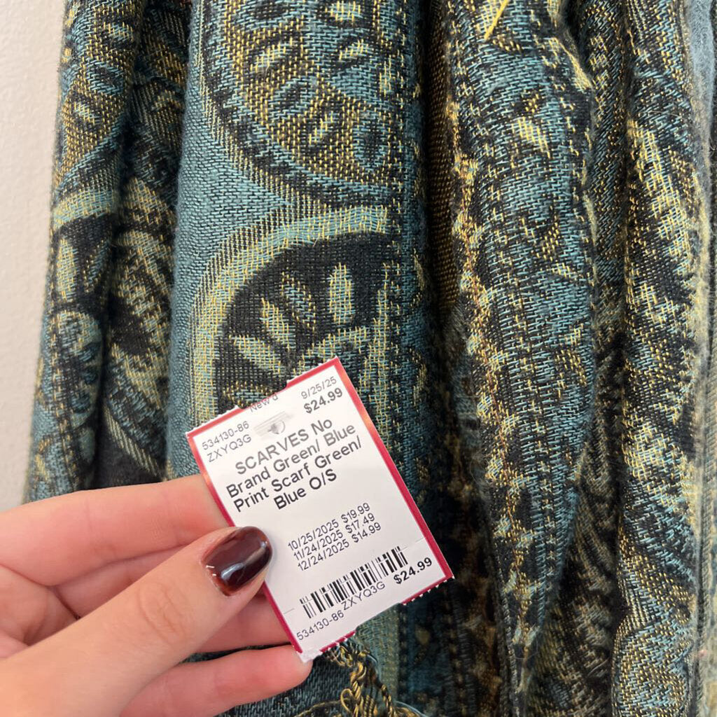 Green/ Blue Print Scarf