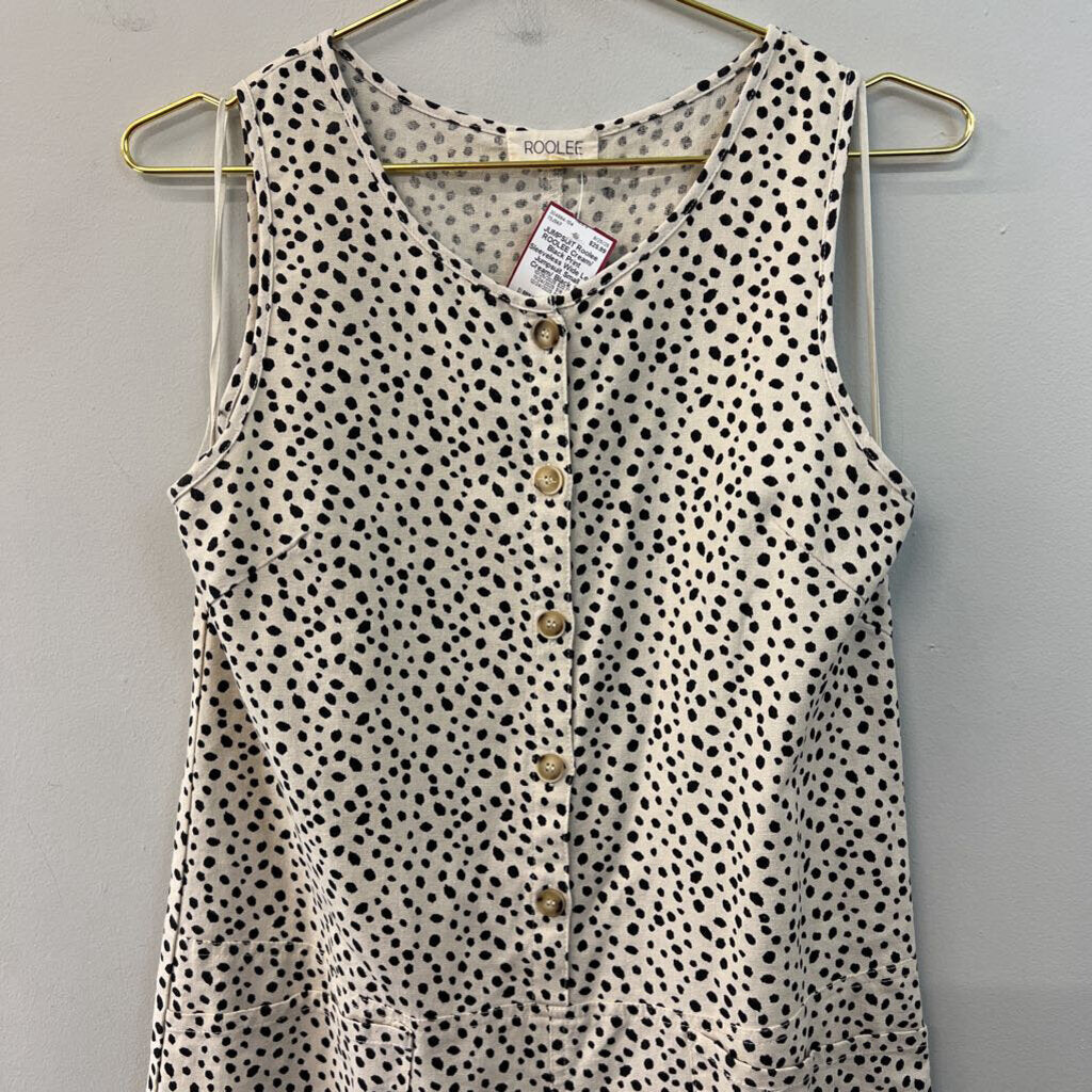 ROOLEE Cream/ Black Print Sleeveless Wide Leg Jumpsuit Small