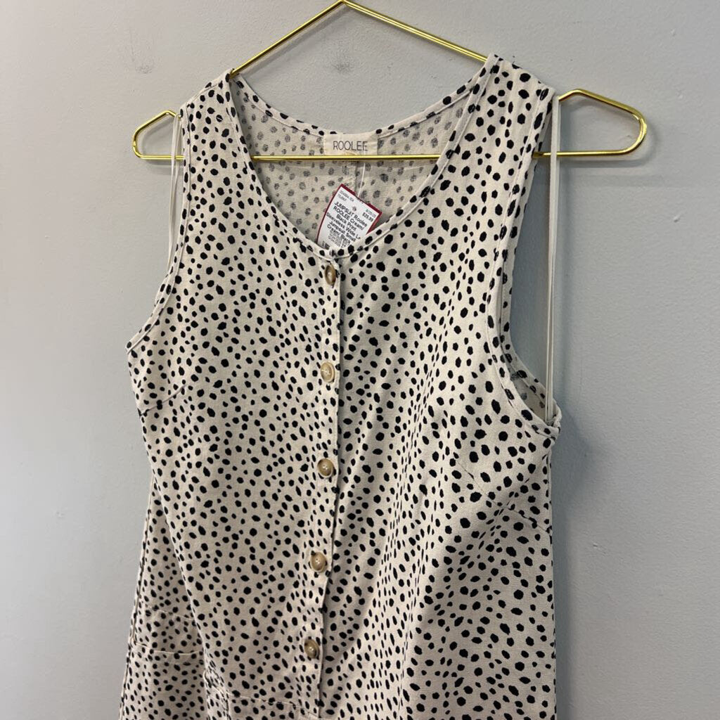 ROOLEE Cream/ Black Print Sleeveless Wide Leg Jumpsuit Small