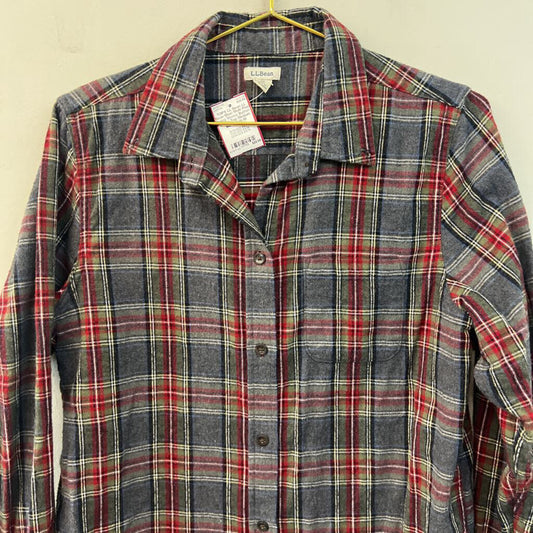 LL Bean Blue/ Multi Plaid Long Sleeve Button Down Top Medium