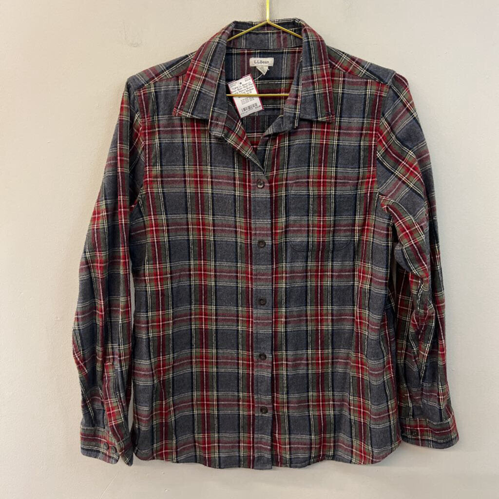 LL Bean Blue/ Multi Plaid Long Sleeve Button Down Top Medium