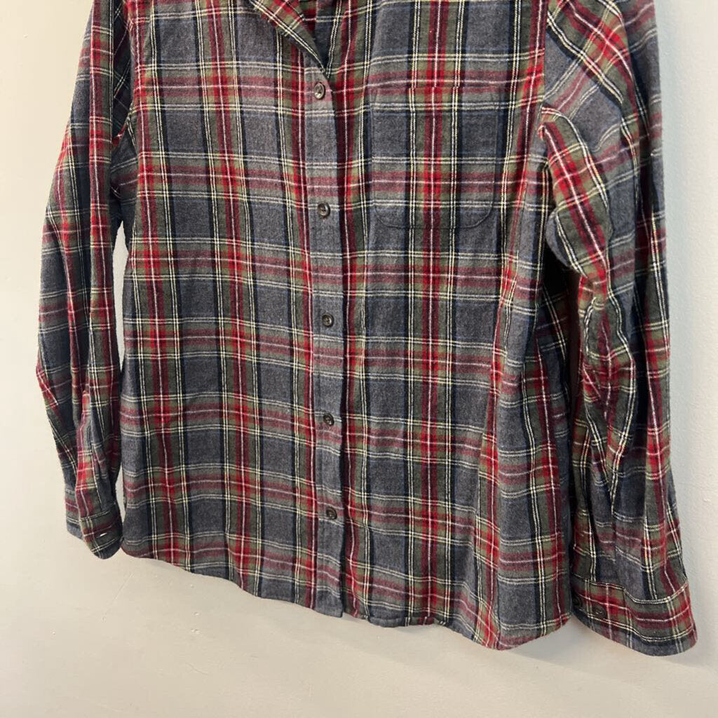 LL Bean Blue/ Multi Plaid Long Sleeve Button Down Top Medium