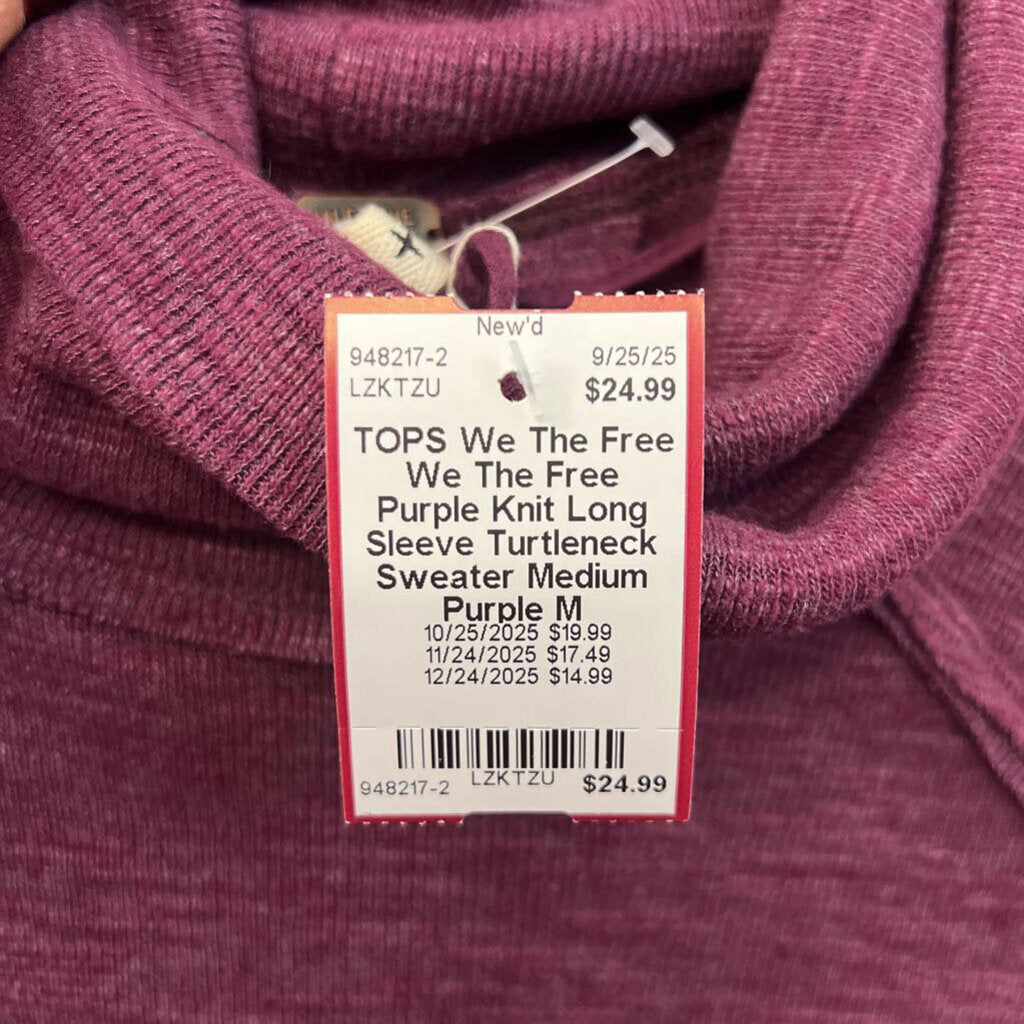 We The Free Purple Knit Long Sleeve Turtleneck Sweater Medium