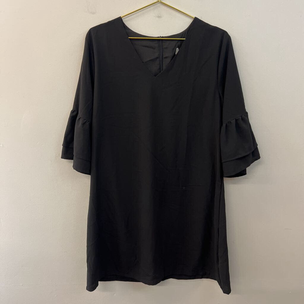 Belongsci Black Long Sleeve Shift Dress Extra Large