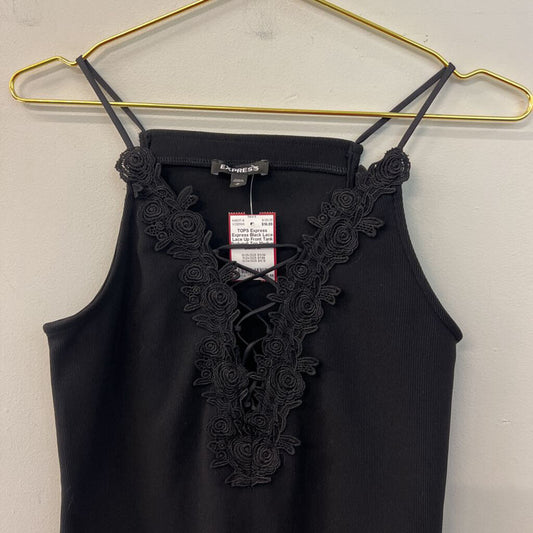 Express Black Lace Lace Up Front Tank Bodysuit Top Medium