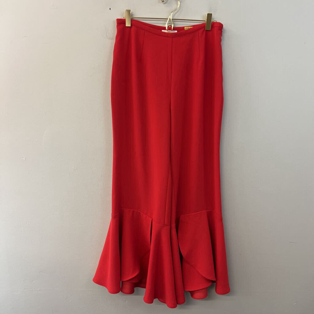 Maeve Red High Waisted Wide Leg Ruffle Hem Pants 6