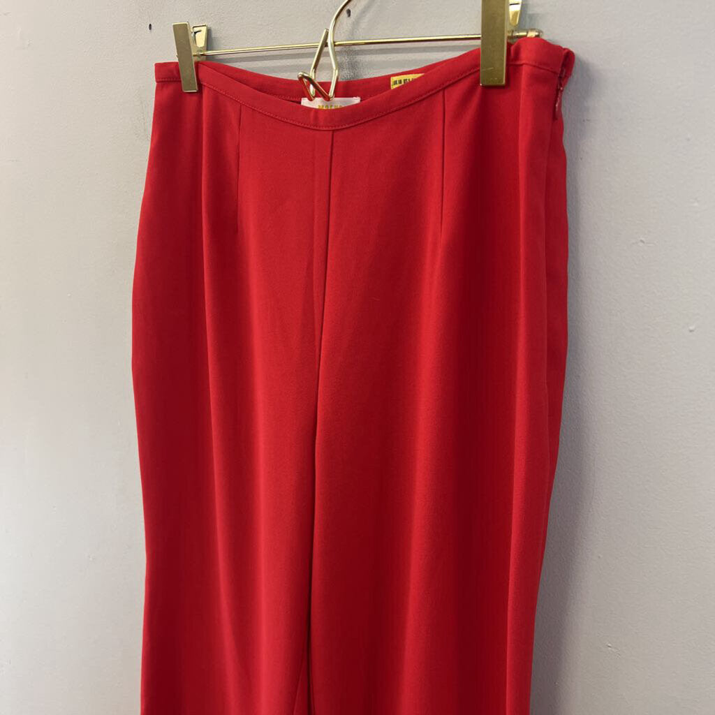 Maeve Red High Waisted Wide Leg Ruffle Hem Pants 6