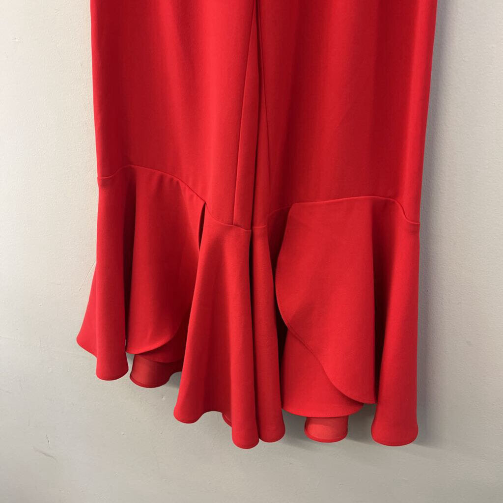 Maeve Red High Waisted Wide Leg Ruffle Hem Pants 6