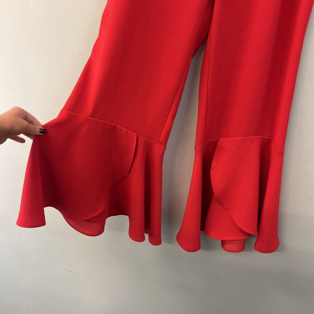 Maeve Red High Waisted Wide Leg Ruffle Hem Pants 6