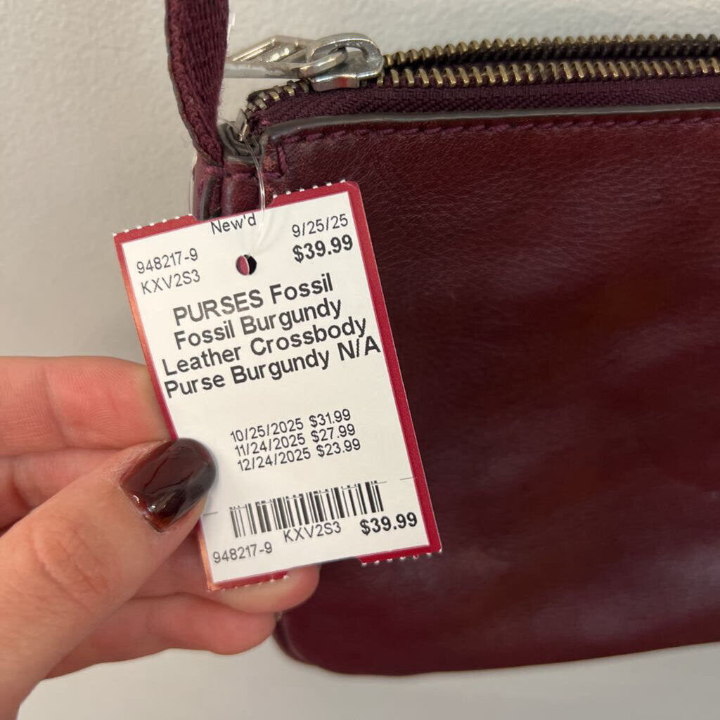 Fossil Burgundy Leather Crossbody Purse