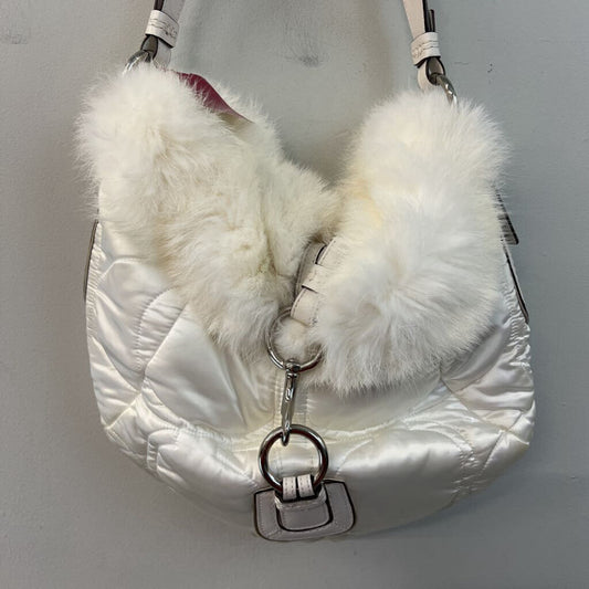 Vintage Coach White Puffer Purse With Fur Trim