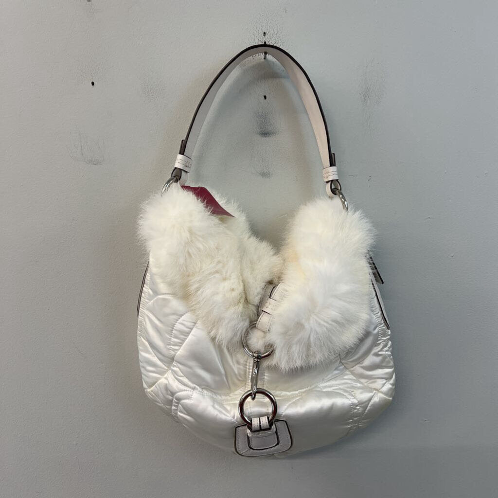 Vintage Coach White Puffer Purse With Fur Trim
