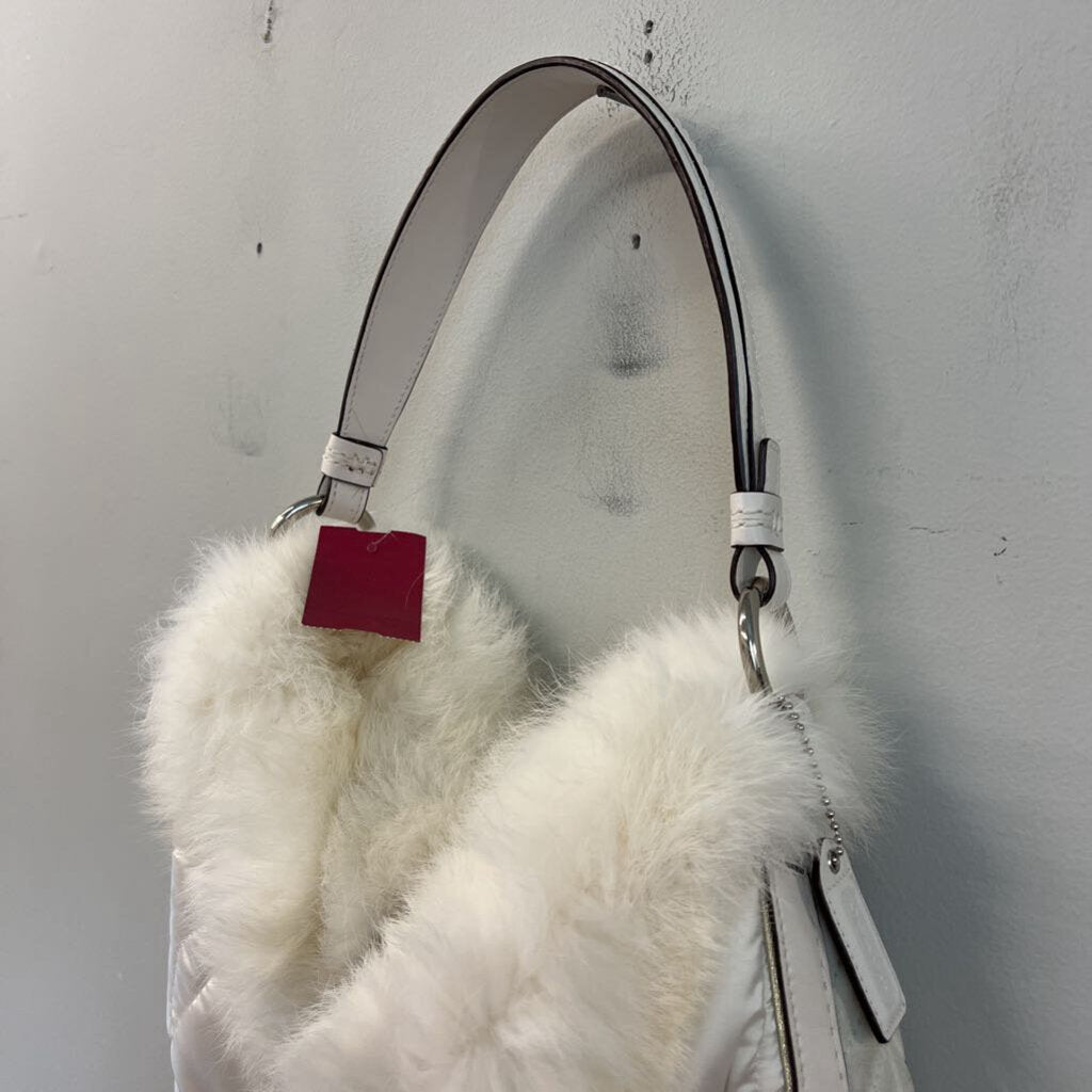 Vintage Coach White Puffer Purse With Fur Trim