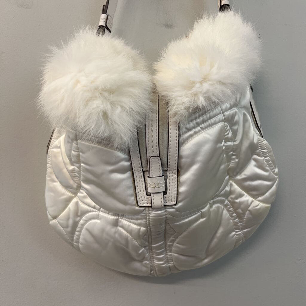 Vintage Coach White Puffer Purse With Fur Trim