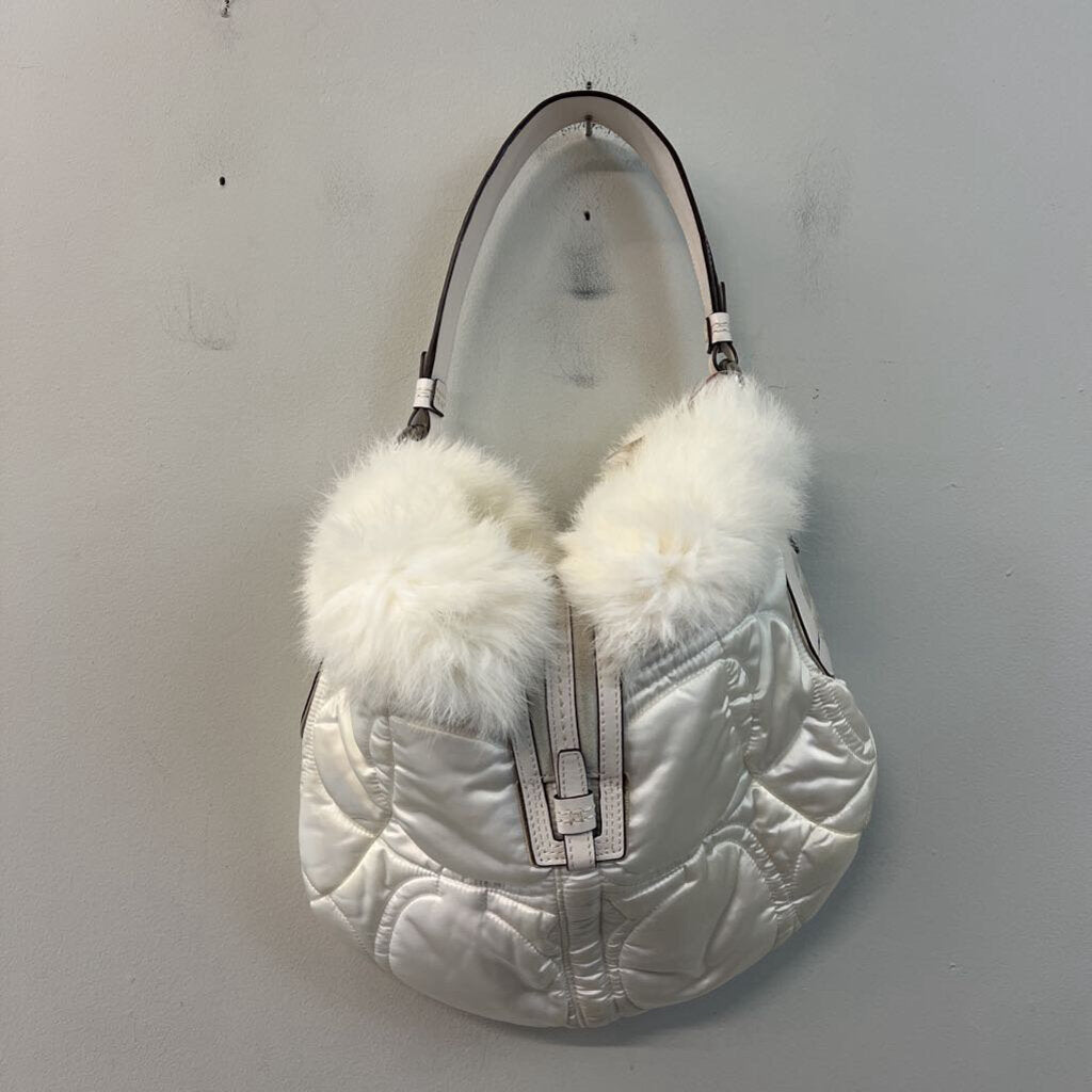 Vintage Coach White Puffer Purse With Fur Trim