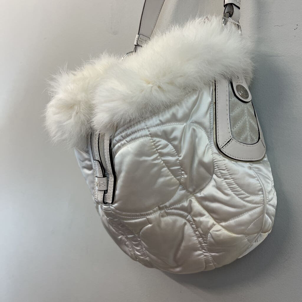 Vintage Coach White Puffer Purse With Fur Trim