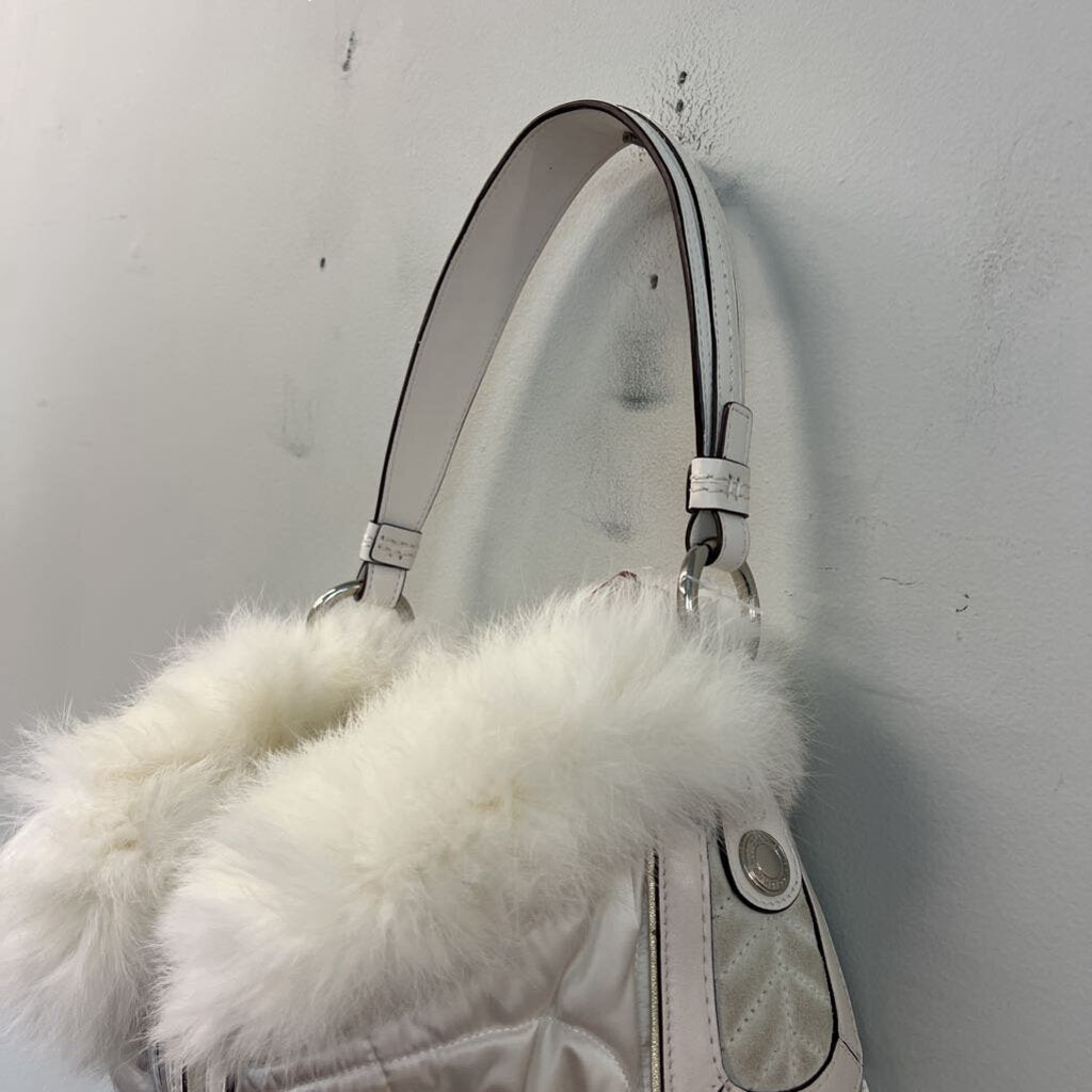 Vintage Coach White Puffer Purse With Fur Trim