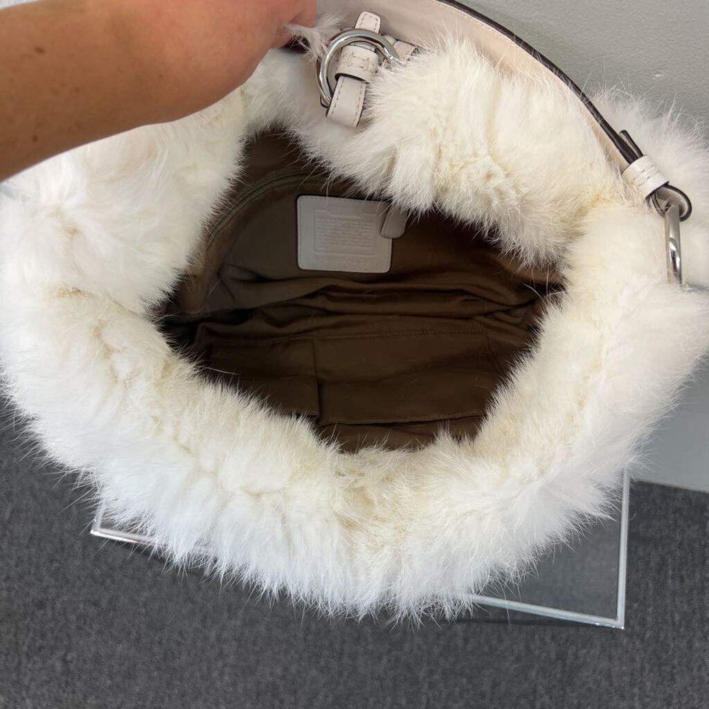 Vintage Coach White Puffer Purse With Fur Trim