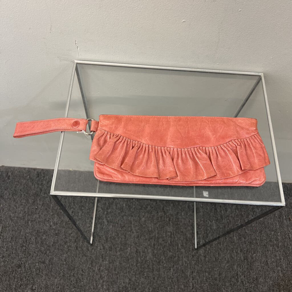 Hobo Pink Leather Ruffle Wristlet Purse