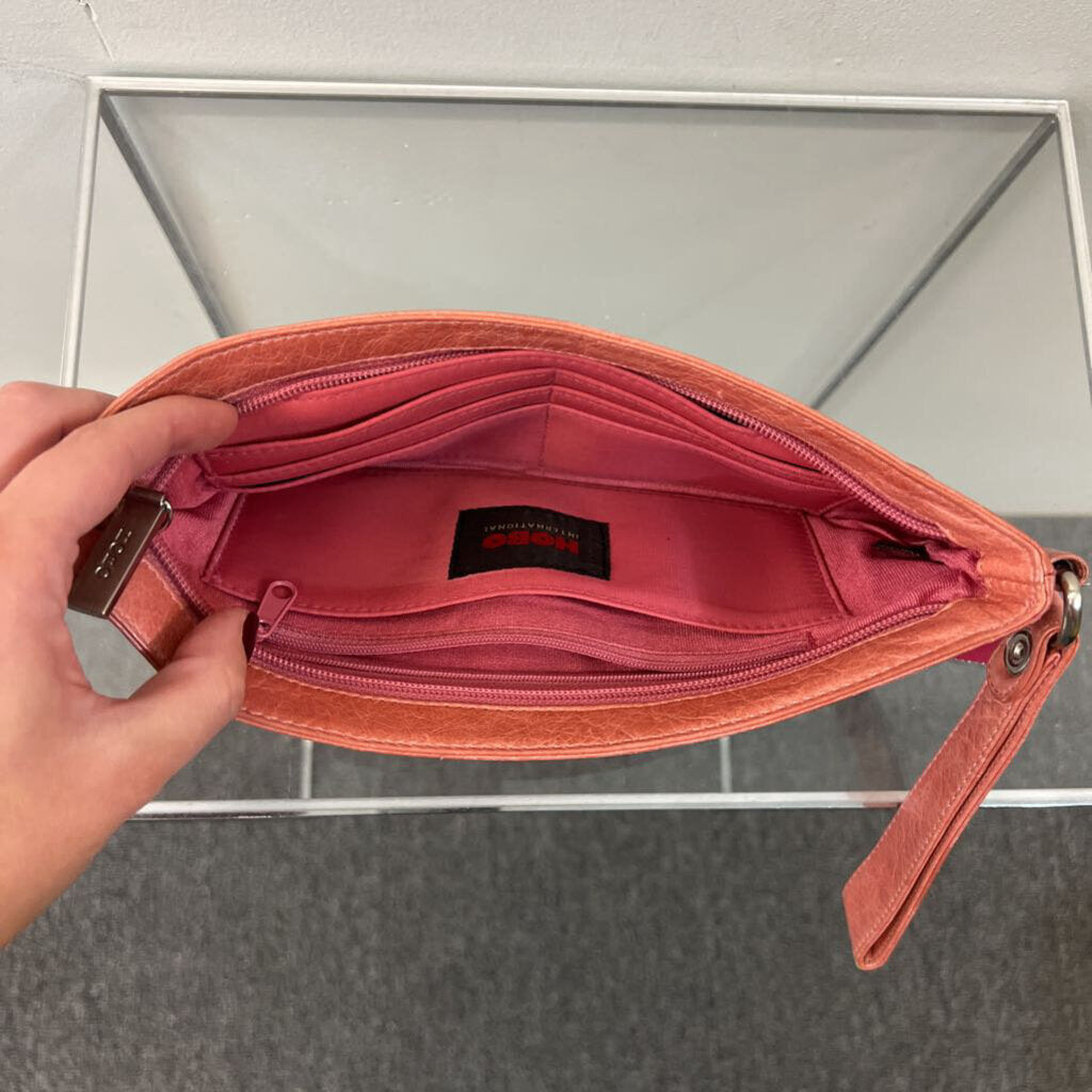 Hobo Pink Leather Ruffle Wristlet Purse