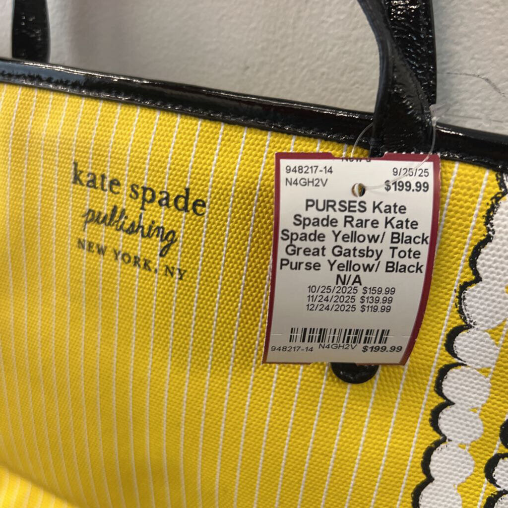 Rare Kate Spade Yellow/ Black Great Gatsby Tote Purse