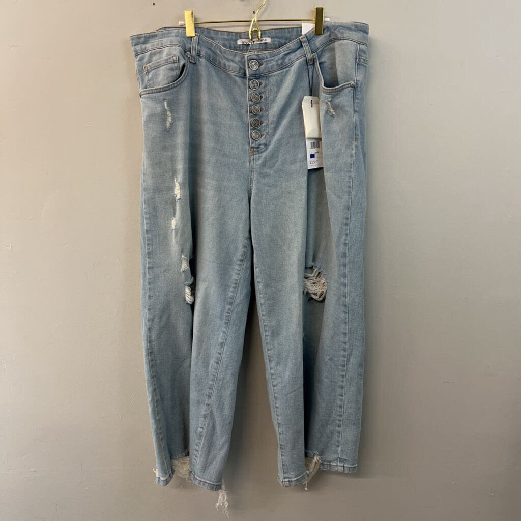 Mat Jeans Light Wash Distressed Wide Leg Jeans Large
