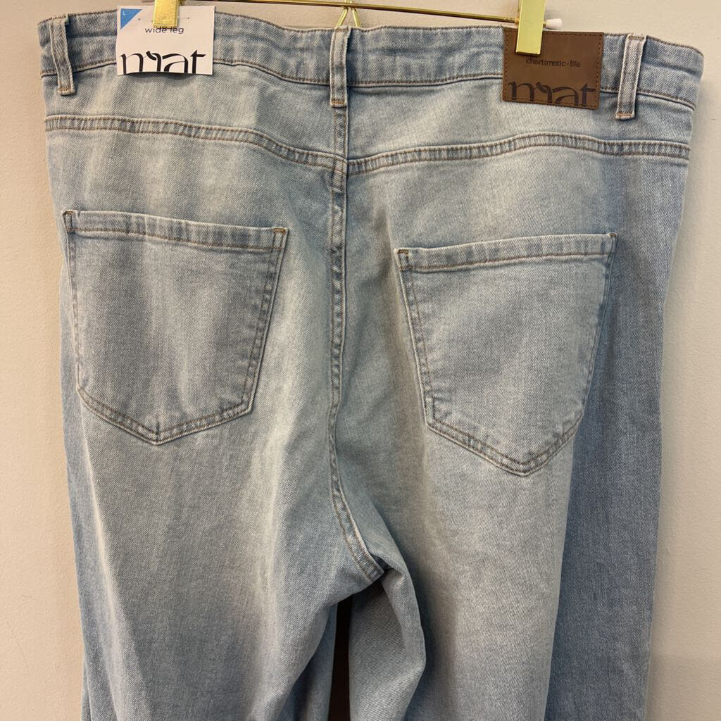 Mat Jeans Light Wash Distressed Wide Leg Jeans Large