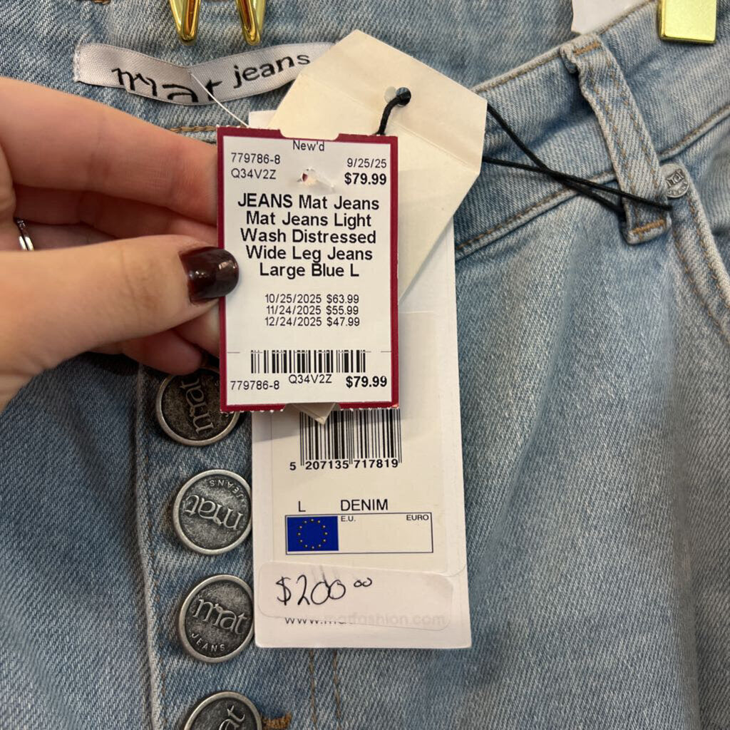 Mat Jeans Light Wash Distressed Wide Leg Jeans Large