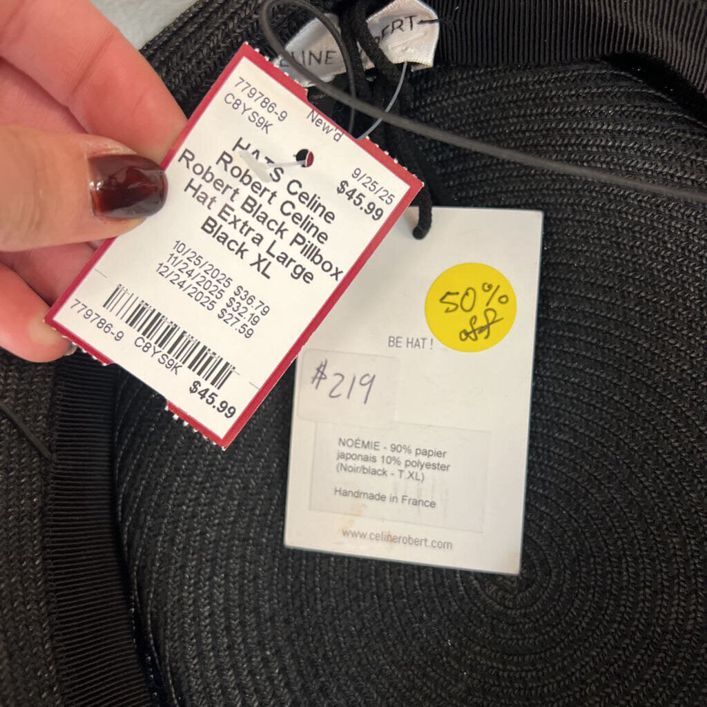Celine Robert Black Pillbox Hat Extra Large