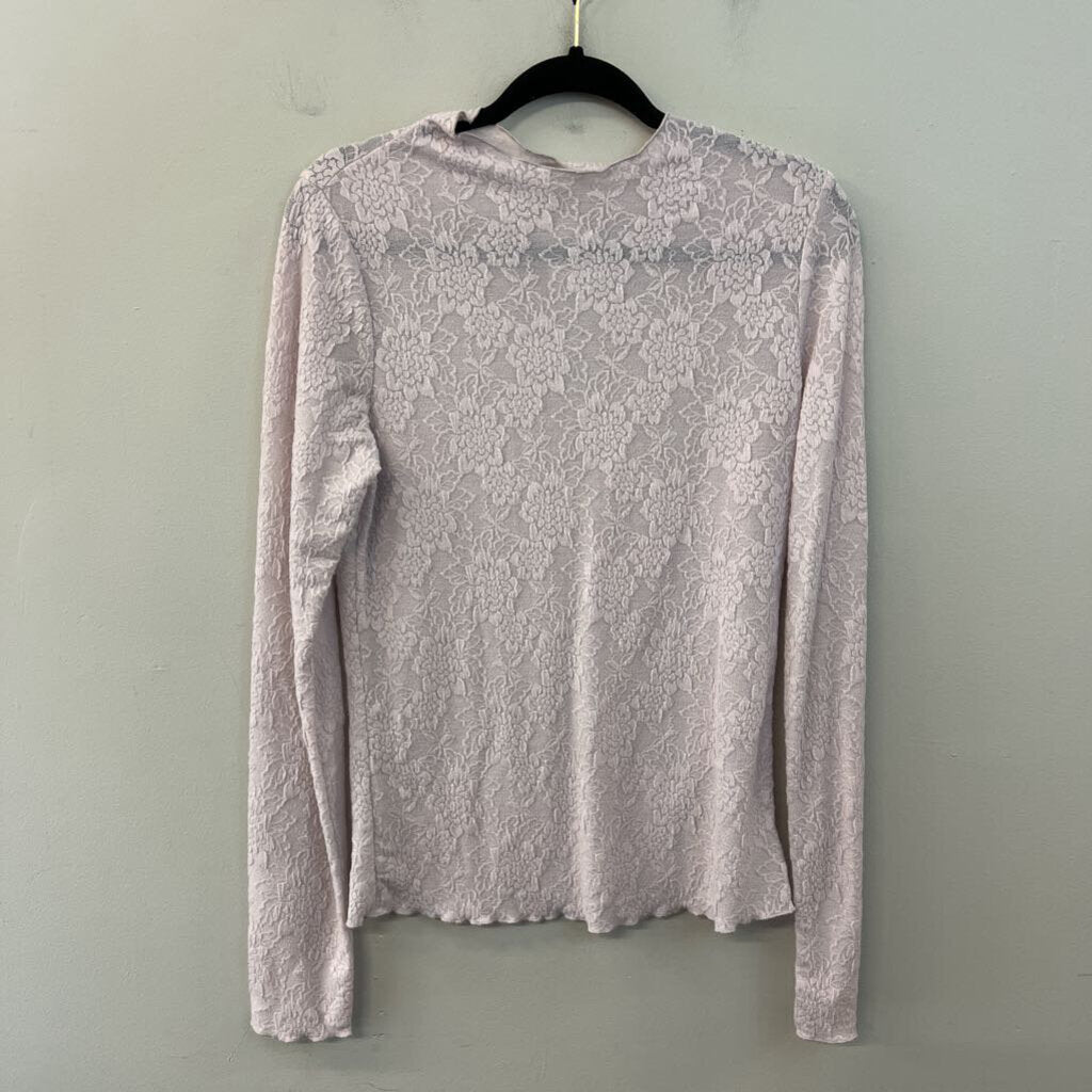 Easel Light Purple Flower Print Mock Neck Long Sleeve Top Large
