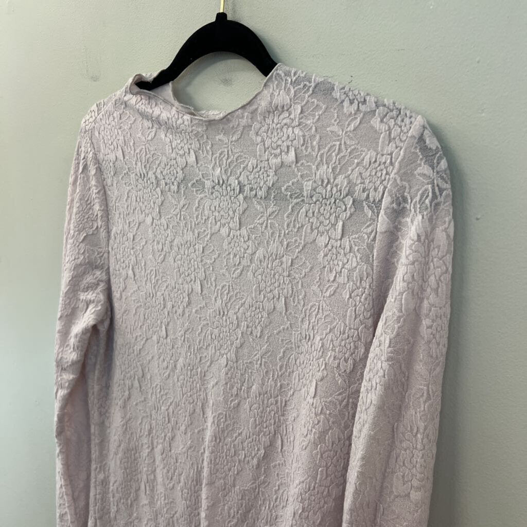 Easel Light Purple Flower Print Mock Neck Long Sleeve Top Large