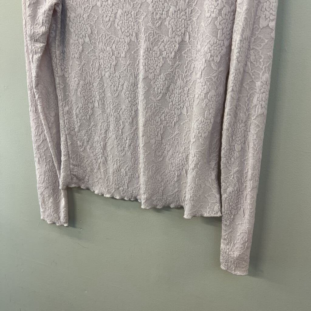 Easel Light Purple Flower Print Mock Neck Long Sleeve Top Large