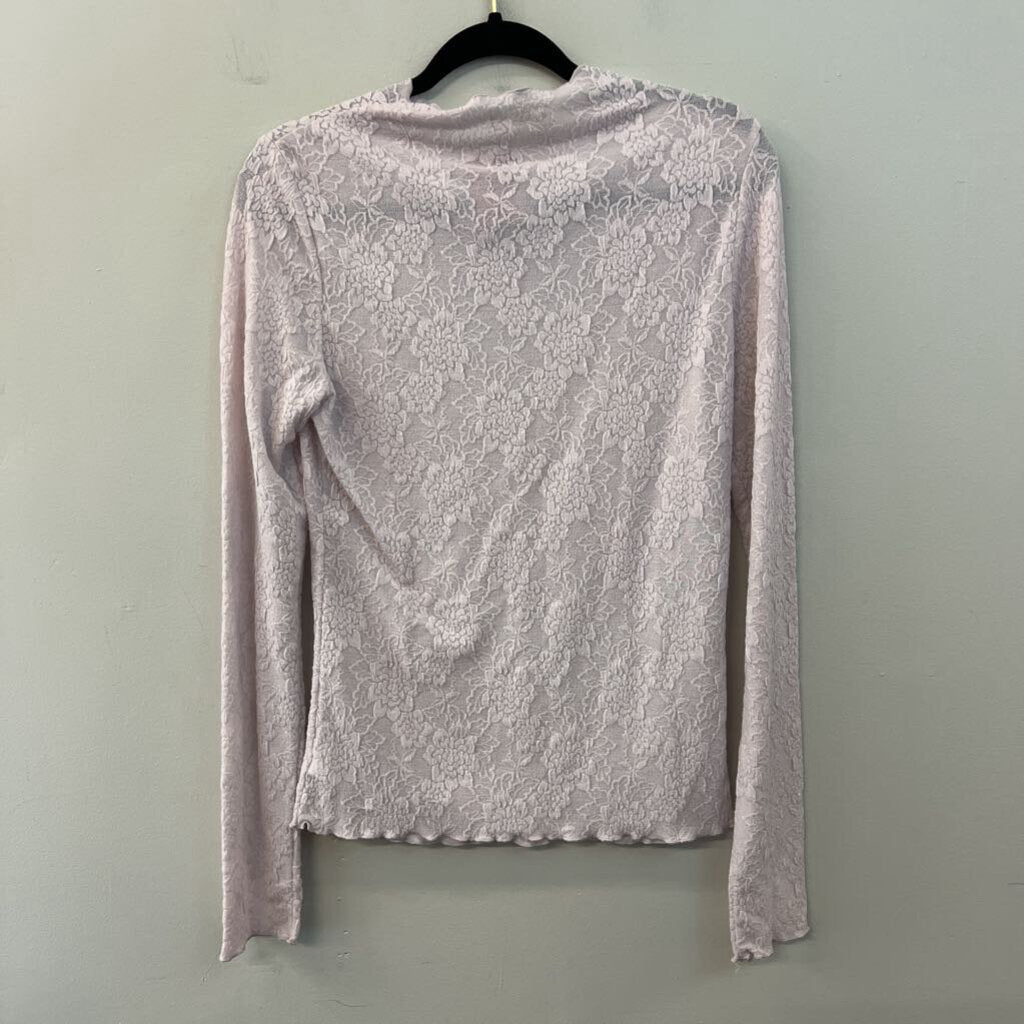 Easel Light Purple Flower Print Mock Neck Long Sleeve Top Large