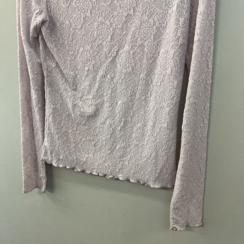 Easel Light Purple Flower Print Mock Neck Long Sleeve Top Large