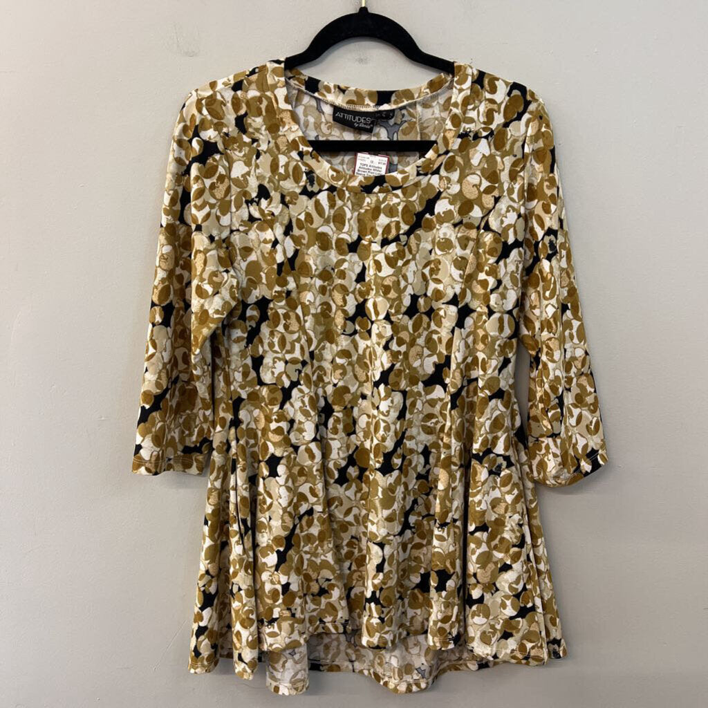 Attitudes White/ Brown Print Long Sleeve Top Medium