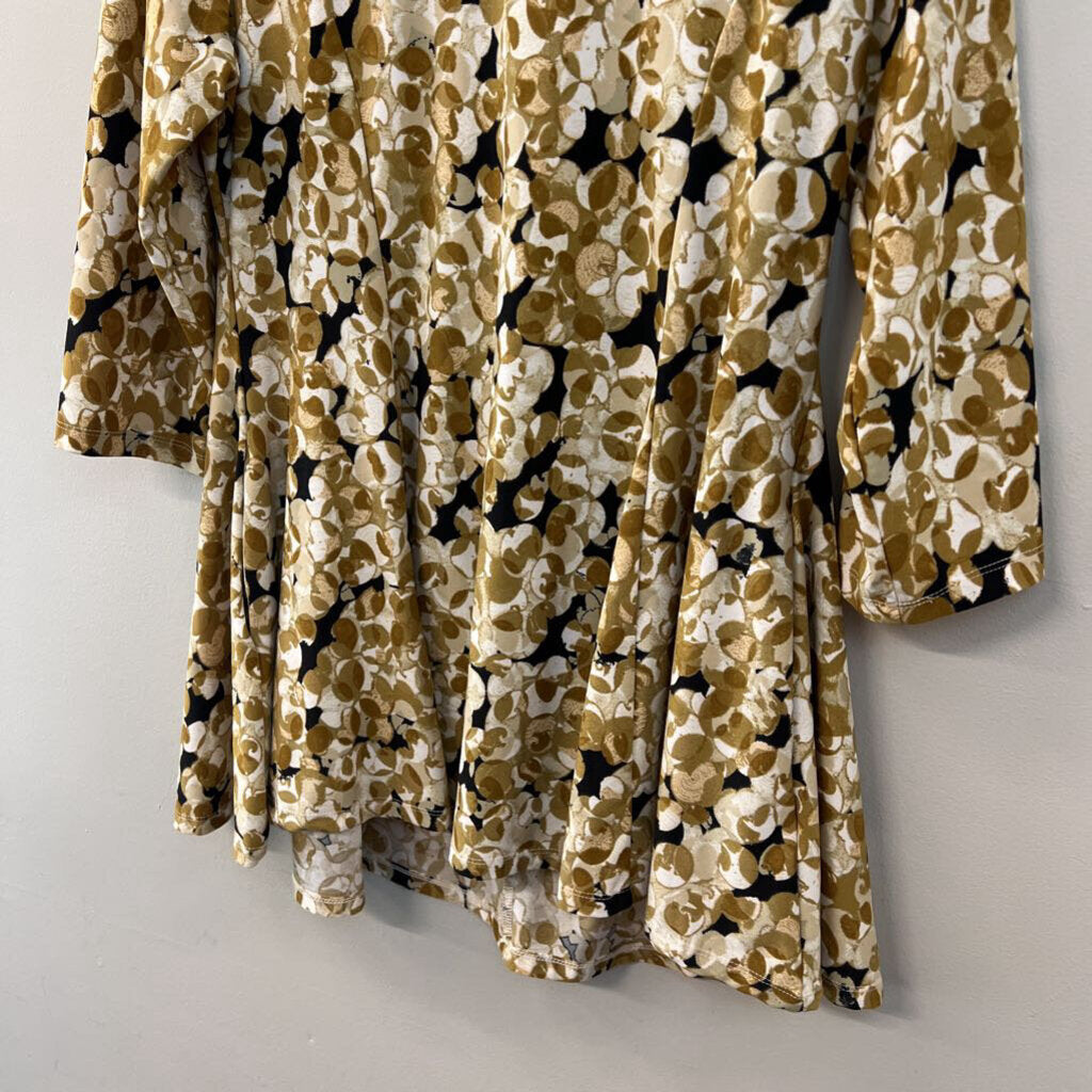 Attitudes White/ Brown Print Long Sleeve Top Medium