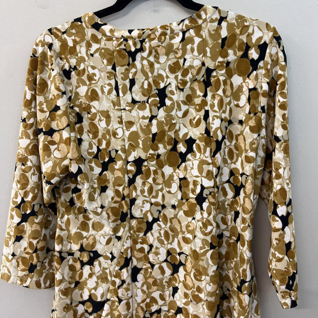 Attitudes White/ Brown Print Long Sleeve Top Medium