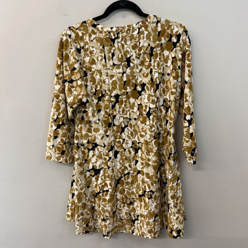 Attitudes White/ Brown Print Long Sleeve Top Medium