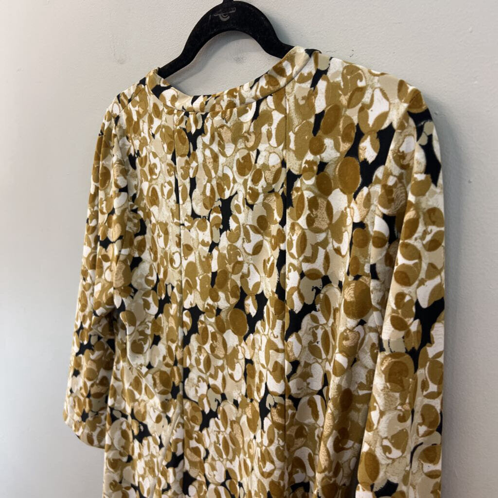 Attitudes White/ Brown Print Long Sleeve Top Medium
