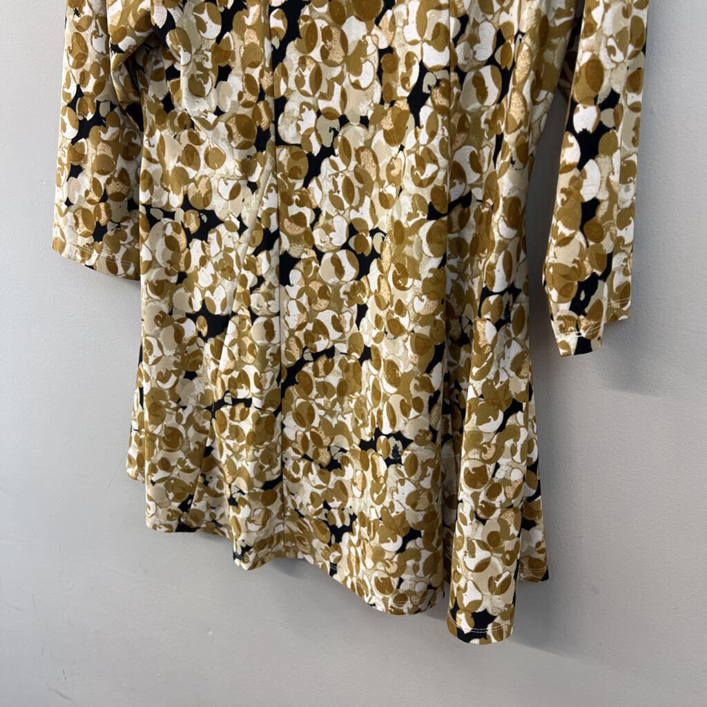 Attitudes White/ Brown Print Long Sleeve Top Medium