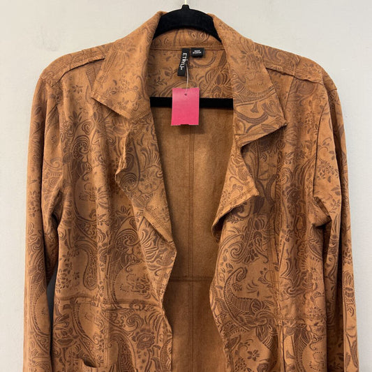 Ethyl Brown Suede Paisley Print Open Front Jacket Small