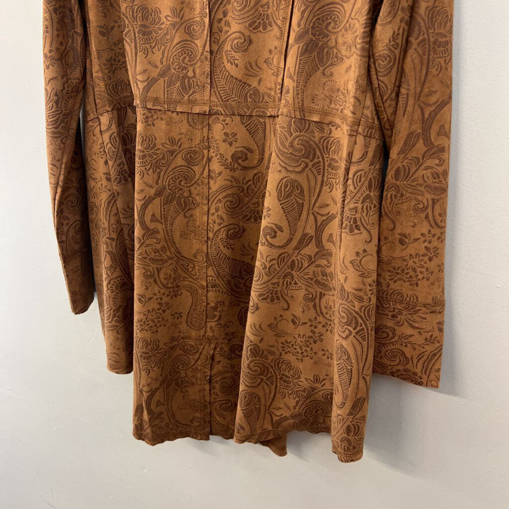 Ethyl Brown Suede Paisley Print Open Front Jacket Small